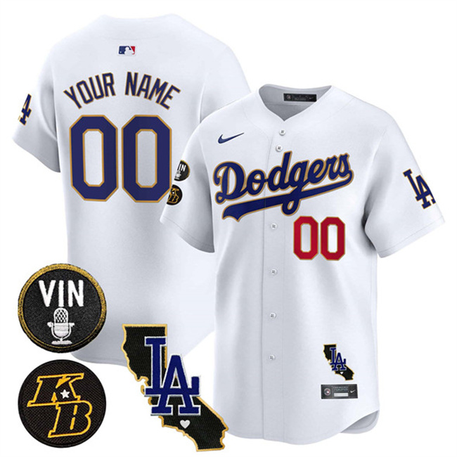 Men's Los Angeles Dodgers ACTIVE PLAYER Custom White 2025 Vin Patch & Kobe Bryant V2 Vapor Limited Stitched Baseball Jersey Men's Los Angeles Dodgers ACTIVE PLAYER Custom White 2025 Vin Patch & Kobe Bryant V2 Vapor Limited Stitched Baseball Jersey